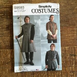 Simplicity Sewing Pattern S9593 Mens Coat Vest Medieval Renaissance 38-44 UNCUT